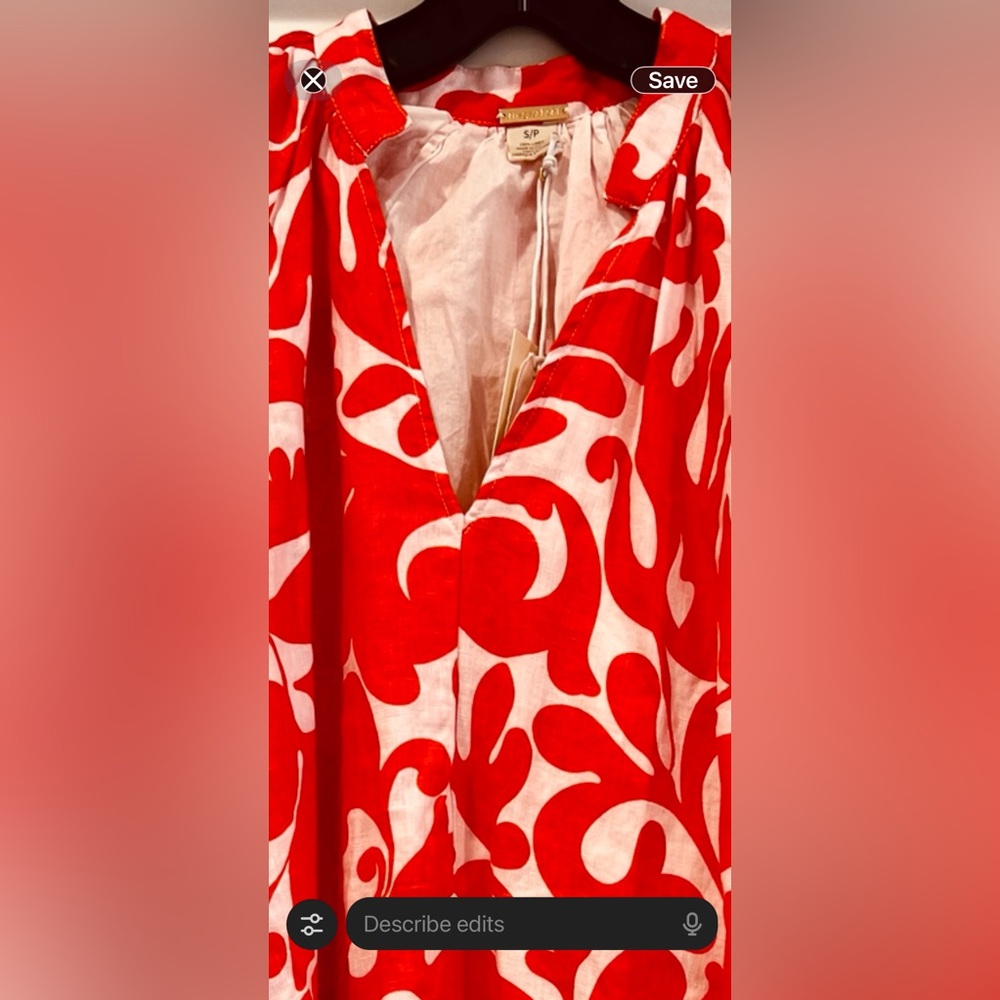 Magaschoni Linen Puff Sleeve Dress – Poppy Red & White – Size S (NWT) - Picture 4 of 8